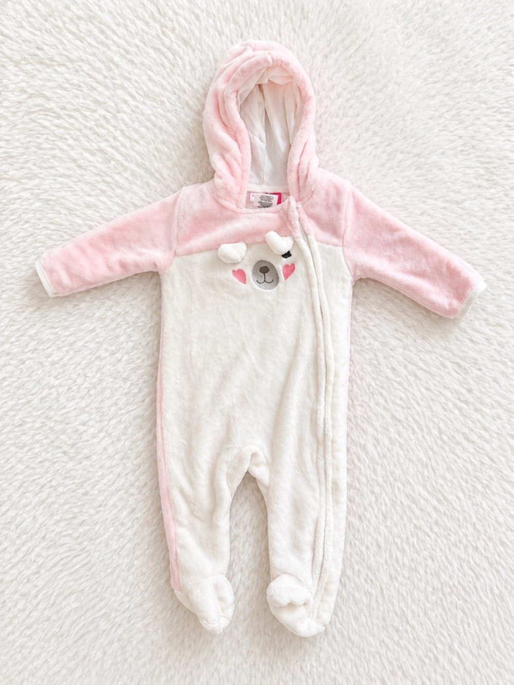 NWOT Baby Girl Pink Fleece Bunting Snowsuit Bear 6–9 Months Cozy Winter Outfit
